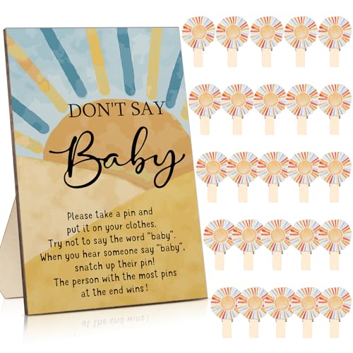 Unittype 51 Stück "Don't Say Baby Shower"-Spiel-Gefälligkeiten, inklusive Son-Thema, Babyparty-Zeichen und 50 bunte Mini-Wäscheklammern für Jungen und Mädchen, Party-Dekorations-Zubehör von Unittype