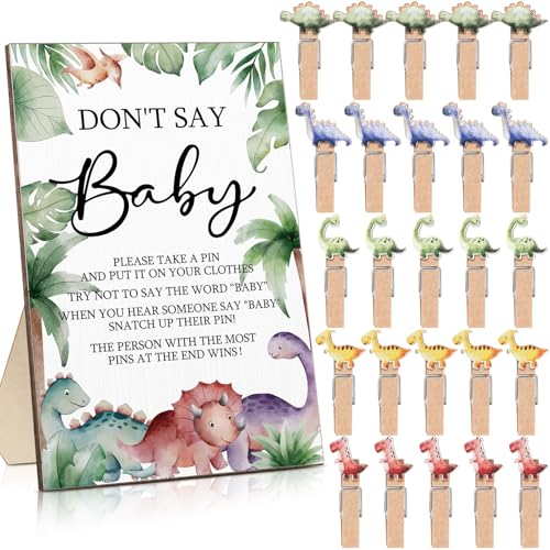 Unittype 51-teiliges "Don't Say Baby Shower"-Spielzubehör beinhaltet Babyparty-Schild und 50 Mini-Wäscheklammern für Jungen und Mädchen, Geschlecht enthüllt, Babyparty-Preisspiel (Dinosaurier-Stil) von Unittype