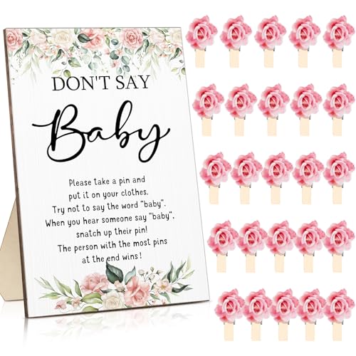 Unittype 51-teiliges "Don't Say Baby Shower"-Spielzubehör beinhaltet Babyparty-Schild und 50 Mini-Wäscheklammern für Jungen und Mädchen, Party-Spielpreise (Blumenstil) von Unittype