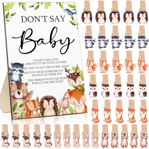 Unittype 51-teiliges Spielzubehör mit Aufschrift "Don't Say Baby Shower", inklusive Babyparty-Schild und 50 Mini-Wäscheklammern für Jungen und Mädchen, Geschlecht offenbart, Babyparty-Preisspiel von Unittype