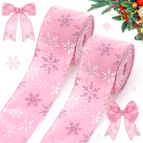 Unittype Weihnachts-Samtbänder mit Schneeflockenmuster, 6,3 cm breit, Weihnachtsband, Geschenkverpackung, für Weihnachtsbaum, Kranz, Dekoration, Bastelarbeiten, Schleifen, Zubehör, Rosa, 2 Rollen Unittype Weihnachts-Samtbänder mit Schneeflockenmuster, 6,3 cm breit, Weihnachtsband, Geschenkverpackung, für Weihnachtsbaum, Kranz, Dekoration, Bastelarbeiten, Schleifen, Zubehör, Rosa, 2 Rollen von Unittype