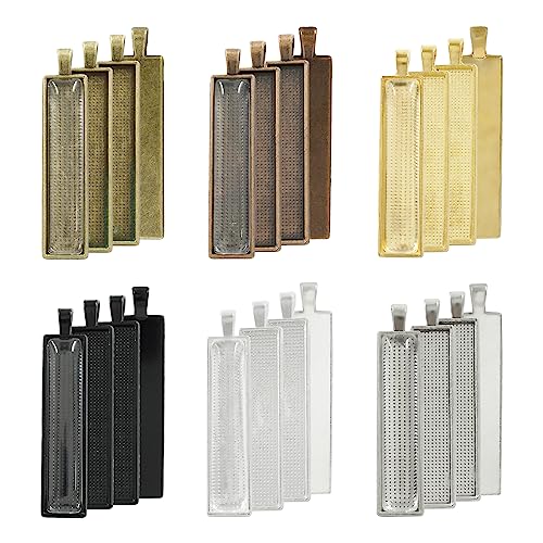 Unlorspy 36 Sets rechteckige Anhänger-Tabletts inklusive 36 Stück 6 Farben rechteckige Blanko-Lünette Anhänger Tabletts & 36 Stück klare Glas-Cabochons für DIY Schmuck Foto Handwerk machen von Unlorspy