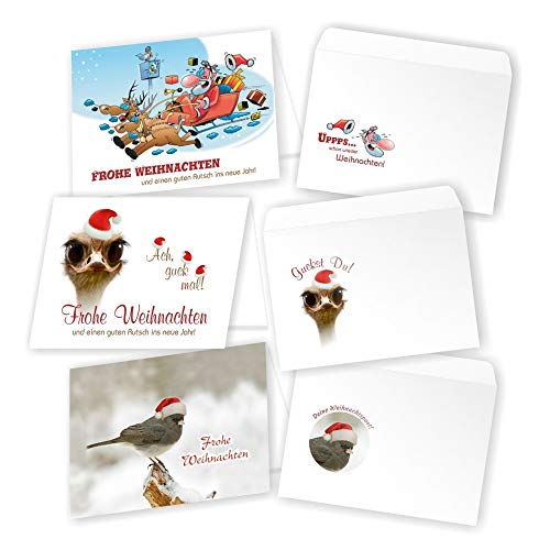 12 originelle Weihnachtskarten inklusive Umschlag (3 verschiedene Motive) schöne Weihnachtspost Familie Freunde Klappkarten Nikolaus Vogel von Unser-Festtag