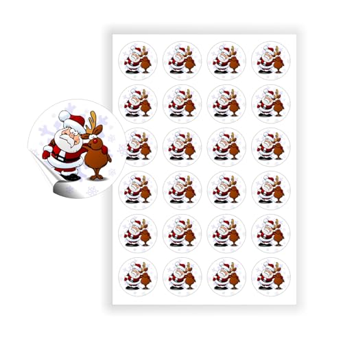 144 DIY Aufkleber Weihnachten, Nikolaus mit Rudolf das Rentier, 144 Sticker je 4cm Durchmesser, selbstklebend von Unser-Festtag