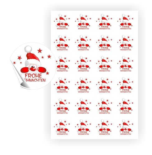 144 DIY Weihnachtsaufkleber, Frohe Weihnachten, witziger Nikolaus als Kilroy, 144 Sticker je 4cm Durchmesser, selbstklebend, zum wichteln, für Adventskalender, für Geschenke von Unser-Festtag