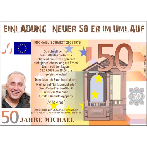 Unser-Festtag 70 mal Geburtstagseinladungskarten für Erwachsene mit Foto und Spruch, lustig cool für Männer und Frauen, Größe DIN A6 (14,8 x 10,5 cm) von Unser-Festtag