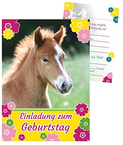 8 Einladungskarten für Kindergeburtstag - süßes Fohlen - Pferd mit vorgedrucktem Einladungstext von Unser-Festtag