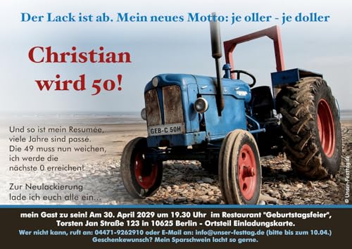 Unser-Festtag Einladungskarten zum Geburtstag Erwachsene, Mann Frau - für jedes Alter Wunschalter 30 40 50, als digitales Foto (JPG) oder gedruckt auf hochweißen Feinstkarton von Unser-Festtag