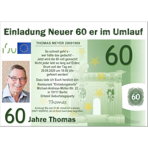 Neuer Achtziger Siebziger Sechziger Geburtstagseinladung für runden Geburtstag.Männer und Frauen. (Menge 10 Karten), Text und Foto Anpassbar von Unser-Festtag