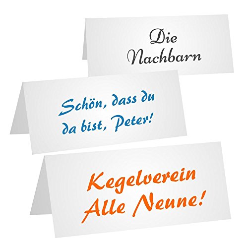Unser-Festtag 25 Tischkarten Platzkarten Namenskarten weiss, blanko 100 x 50 mm gefaltet (offen 10 x 10 cm) beidseitig beschreibbar Kärtchen von Unser-Festtag