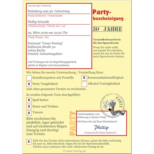 Unser-Festtag Geburtstagseinladung für jedes Alter - eigener Text wird eingedruckt, lustig und originell - 70 Karten von Unser-Festtag