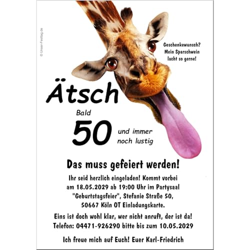 Unser-Festtag Geburtstagseinladung für jedes Alter - eigener Text wird eingedruckt. Wunschalter. Erwachsene. Dreißigster vierzigster fünfzigster usw. - Menge 10 Karten Unser-Festtag Geburtstagseinladung für jedes Alter - eigener Text wird eingedruckt. Wunschalter. Erwachsene. Dreißigster vierzigster fünfzigster usw. - Menge 10 Karten von Unser-Festtag