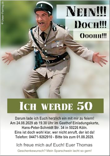 Lustige Einladungskarten zum Geburtstag, Nein, doch, ooohh, jedes Alter möglich 40,50,60,70, Wunschtext, personalisierbar, Digital als Foto oder in gedruckter Form auf 250gr Karton, versch. Größen von Unser-Festtag