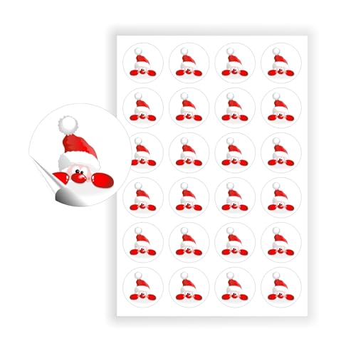 Weihnachtssticker, 144 Stück, Weihnachtsmann Nikolaus mit roter Nase, 144 Aufkleber mit je 4cm Durchmesser, selbstklebend, wichteln, Adventskalender, Geschenke verzieren von Unser-Festtag