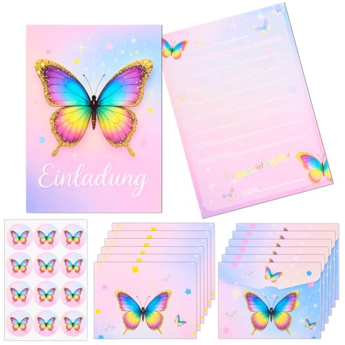 Unvtap 12Set Einladungskarten geburtstag, Schmetterling Einladungskarten Geburtstag, Geburtstagseinladungen mit Umschlag und Aufkleber, Schmetterlingen Partyeinladungen Unvtap 12Set Einladungskarten geburtstag, Schmetterling Einladungskarten Geburtstag, Geburtstagseinladungen mit Umschlag und Aufkleber, Schmetterlingen Partyeinladungen von Unvtap