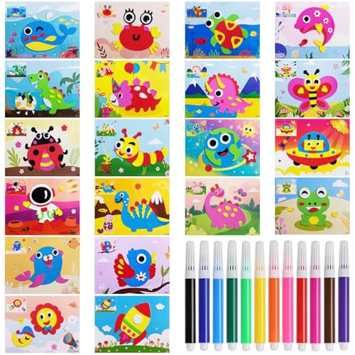 Unvtap 20 Stück Schaumstoff Aufkleber Puzzle 3D Sticker Kinder EVA Cartoon Aufkleber mit 12 Aquarellstifte, Mosaik Bastelset DIY Sticker Tiere Bildungsspielzeug für Kinder Jungen und Mädchen Geschenk Unvtap 20 Stück Schaumstoff Aufkleber Puzzle 3D Sticker Kinder EVA Cartoon Aufkleber mit 12 Aquarellstifte, Mosaik Bastelset DIY Sticker Tiere Bildungsspielzeug für Kinder Jungen und Mädchen Geschenk von Unvtap