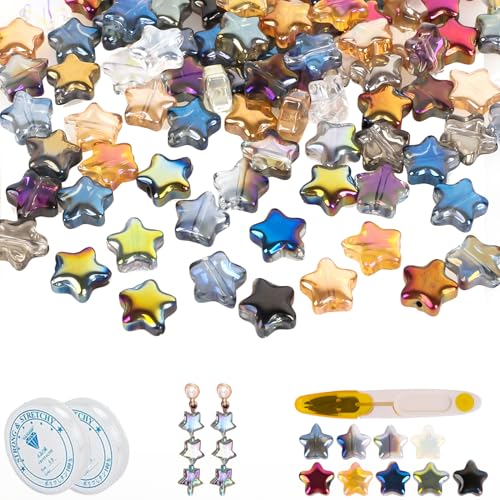 Unvtap Perlen Sterne 100 Stück Glasperlen zum Auffädeln 8mm Perlen für Armbänder Sterne, Star Perlen Armbänder für Schmuckherstellung, DIY Halsketten, Ohrringe, Dekor, mit Schmuckfaden und Fadenschere Unvtap Perlen Sterne 100 Stück Glasperlen zum Auffädeln 8mm Perlen für Armbänder Sterne, Star Perlen Armbänder für Schmuckherstellung, DIY Halsketten, Ohrringe, Dekor, mit Schmuckfaden und Fadenschere von Unvtap