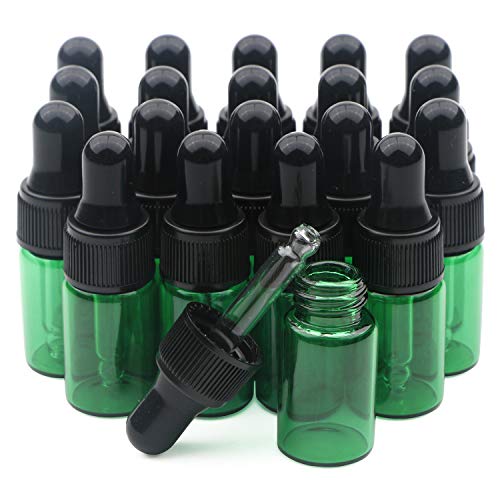 Unxuey 3ml-20Stk Leere grüne Glas-Tropfflasche, nachfüllbare Glasflasche Tinktur Flaschen,Mini-Kosmetik-Probenflasche für ätherische Öl,Parfümöle,Düfte,Flüssigkeit von Unxuey