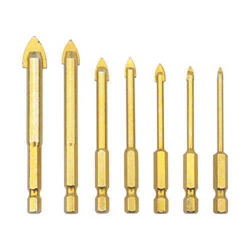Unxuey 7-teiliges Bohrer-Set mit Sechskantschaft, 6,35 mm, für Glasfliesen, Titanbeschichtung, Speerkopfbohrer, für Keramik, Marmor, Spiegelglas, 3 mm, 4 mm, 5 mm, 6 mm, 8 mm, 10 mm, 12 mm Unxuey 7-teiliges Bohrer-Set mit Sechskantschaft, 6,35 mm, für Glasfliesen, Titanbeschichtung, Speerkopfbohrer, für Keramik, Marmor, Spiegelglas, 3 mm, 4 mm, 5 mm, 6 mm, 8 mm, 10 mm, 12 mm von Unxuey