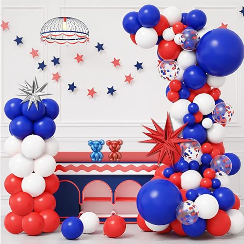 Hübsches Ballonbogen-Set, 5 Farben, metallische Luftballons, Ballongirlande-Set, längliche Luftballons, blau-weiß-rot, Ballonbögen für Superhelden-Partys, geeignet für Hochzeit, Party, Geburtstag, von UoQo