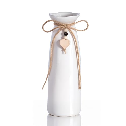 UoYeet Keramikvase mit Juteseil und Herzanhänger, elegantes, schlankes Design, dekorative weiße Vase für Heimdekoration und Tischdekoration, 21 cm UoYeet Keramikvase mit Juteseil und Herzanhänger, elegantes, schlankes Design, dekorative weiße Vase für Heimdekoration und Tischdekoration, 21 cm von UoYeet