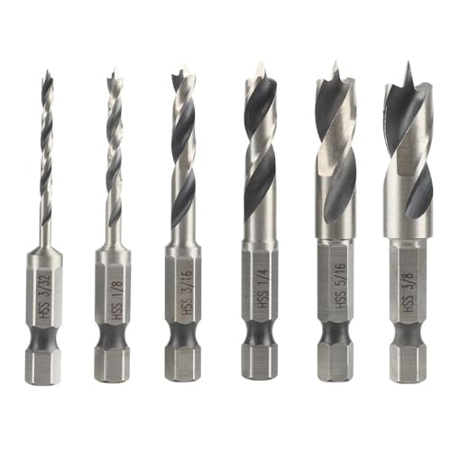 Uoimky Bohrer mit Sechskantschaft, 6 Stück Stubby Bohrer Set 1/4 Zoll Holzbohrer Sechskant Holzspiralbohrer Bohrer mit Zentrierspitze und Vorschneider für Bohrungen in Weichholz, Hartholz, Sperrholz Uoimky Bohrer mit Sechskantschaft, 6 Stück Stubby Bohrer Set 1/4 Zoll Holzbohrer Sechskant Holzspiralbohrer Bohrer mit Zentrierspitze und Vorschneider für Bohrungen in Weichholz, Hartholz, Sperrholz von Uoimky
