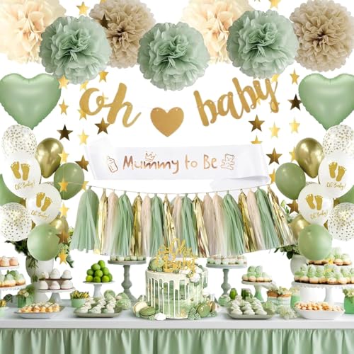 Babyparty Deko Junge, Baby Shower Deko Junge Mädchen mit Grüne Gold, Babyparty Deko Neutral, Oh Baby Deko für Boy or Girl von Uoliui