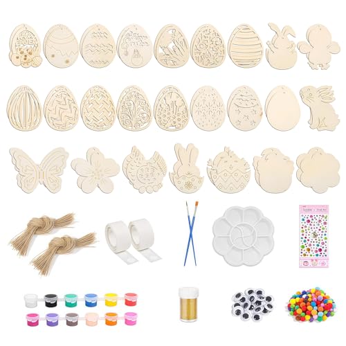 Osterdeko, 305 Stück Ostern Basteln Holz, Holzanhänger Ostern zum Bemalen, Bastelset Ostern Kinder, Ostern Anhänger Holz,Osterhase Ostereier Küken,mit Schnur, Acrylstifte,Osteraufkleber Osterdeko, 305 Stück Ostern Basteln Holz, Holzanhänger Ostern zum Bemalen, Bastelset Ostern Kinder, Ostern Anhänger Holz,Osterhase Ostereier Küken,mit Schnur, Acrylstifte,Osteraufkleber von Uoliui