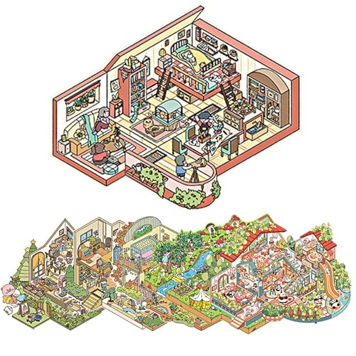 Miniature Landscape Sticker Book, No Cut Creative Cartoon House Decal, 3D Dreamland Landscape Decal, Kids Funny,7.68x10.04x1.18 inches for Girl, Home, School, Boy von Uonguon
