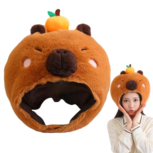 Stofftier Party Hüte Mode Weiche Plüsch Orange Capybara Hut Niedlich Cosplay Kostüm für Frauen Männer Teenager Kinder Mädchen Spaß Party Zubehör von Uonguon