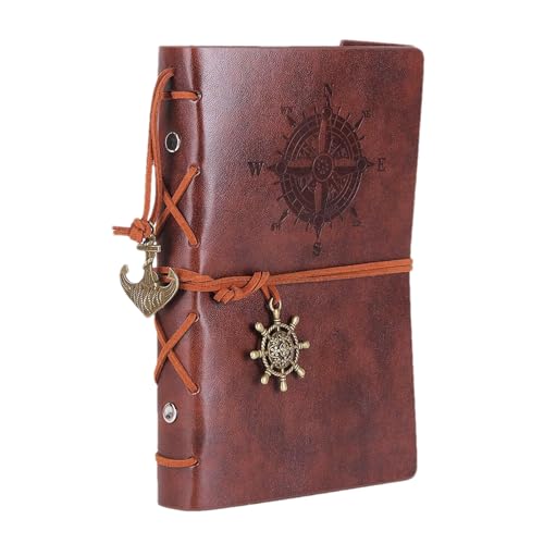 Uonguon Leder-Tagebuch, Binder-Skizzenbuch, Vintage-Notizblock, nachfüllbar, A6-Zeichentagebuch, Taschenformat, ideal für Frauen, , Schriftsteller, Reisen, tägliche Notizen, Überraschung und von Uonguon
