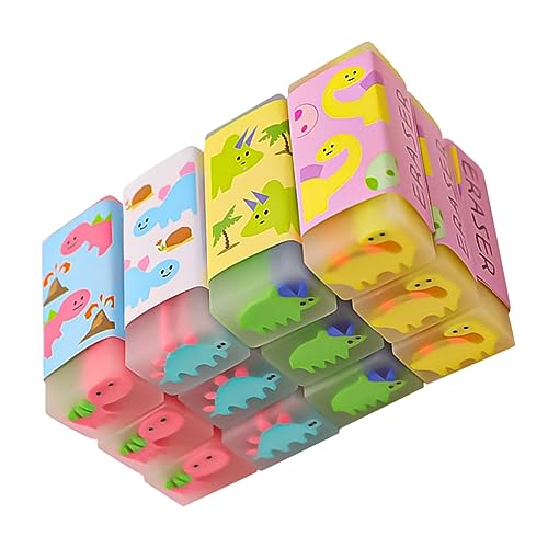 12Stücke Radiergummis im Cartoon Dinosaurier Design Radiergummis für Preisgeschenke und Kreative Schulmaterialien Farbe Zufällig von Uonlytech