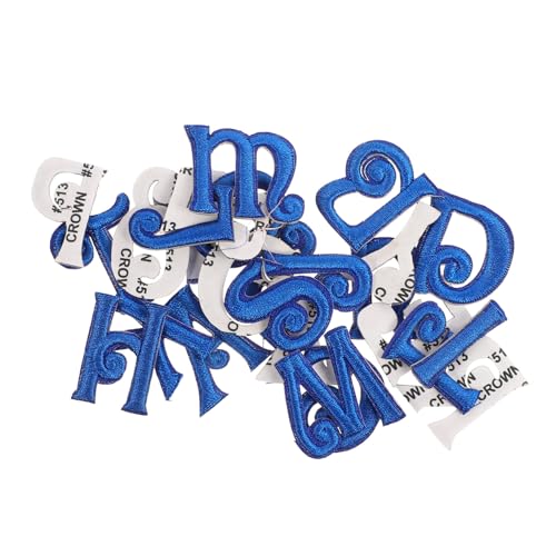 26Stücke Gestickte Aufnäher Blaue Alphabet Applikationen für Kleidung Taschen und Hüte Bügelpatches zur Dekoration und Reparatur DIY Stoffzubehör von Uonlytech