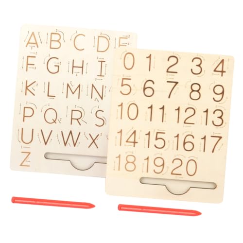 2Sätze Holz Alphabet und Schreibtafel Montessori Lernspielzeug für Jahre Doppelseitiges Zeichenbrett mit Geführten Rillen für Schreibübungen und Motorikförderung von Uonlytech