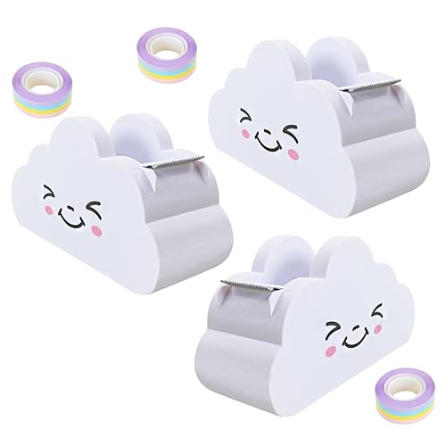 3 Sätze Regenbogenbandwolkenschneider Klebeband Mit Abroller Tape Dispenser Schreibtisch Niedlich Bandspender Tragbar Klebebandabroller Groß Aufkleber Zubehör Plastik von Uonlytech