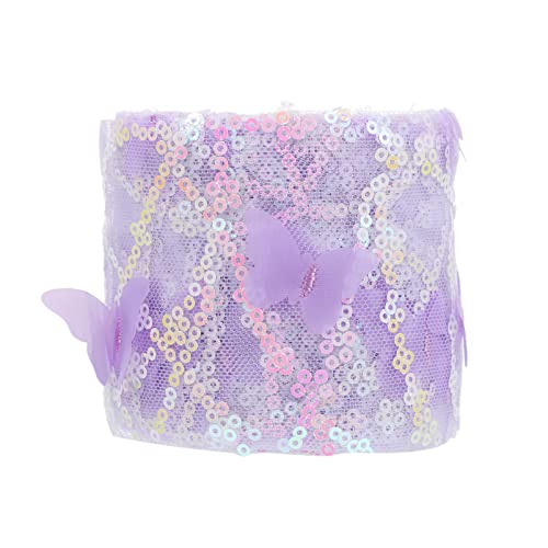 Uonlytech 1 Rolle Diy Satinband mit Stickerei und Pailletten Yards Lila für Kleidung Schuhe Haaraccessoires Bastelprojekte und Dekoration von Uonlytech