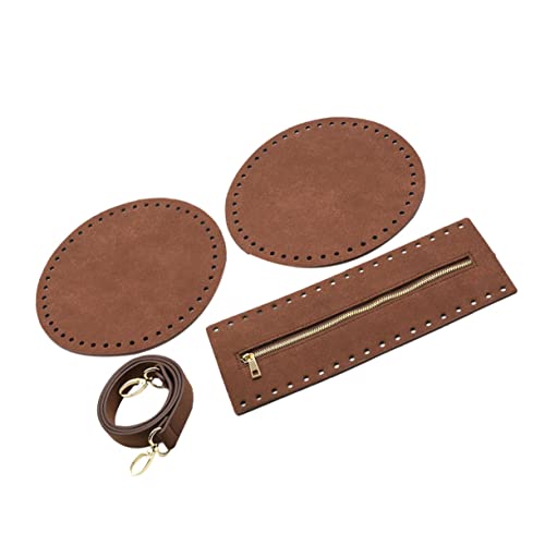 Uonlytech 1 Satz DIY Zubehör Teiliges Häkelset mit PU Leder Boden Reißverschlussabdeckung und Schultergurt für Taschenprojekte für Handgemachte Taschen und Nähbedarf Kaffeefarben von Uonlytech