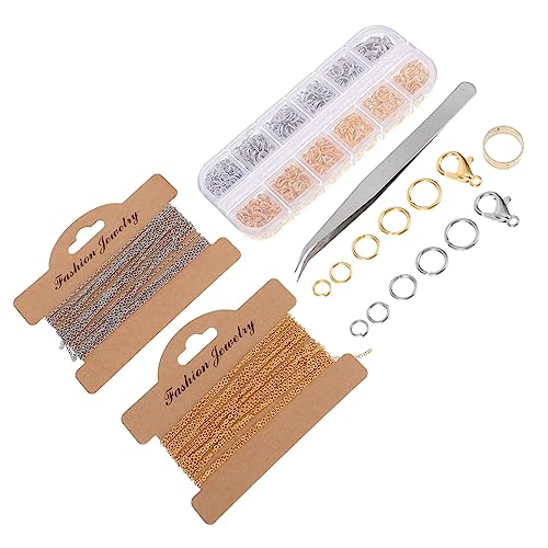 Uonlytech 1 Satz Diy Schmuckherstellungsset mit Kupferüberzogene Eisenketten Offenen Ringen und Krabbenverschlüssen Gold und Weiß für Kreative Bastelprojekte und Reparaturen von Uonlytech