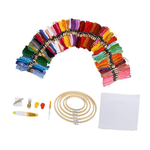 Uonlytech 1 Satz Diy Stickerei Set Farben Garn Stickrahmen Nadeln und Fingerhüte für Anfänger Vollständiges Werkzeugset für Kreative Handarbeiten und Mustergestaltung von Uonlytech