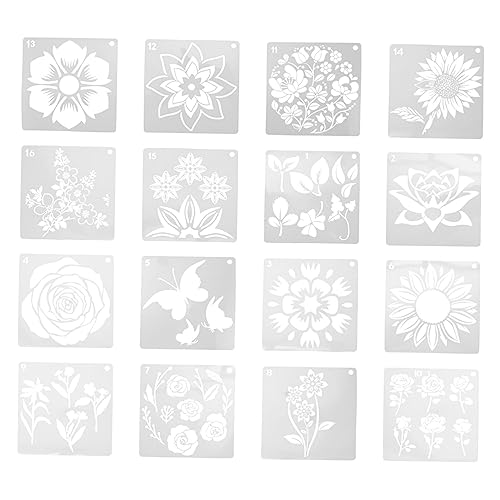 Uonlytech 1 Satz Malvorlagen Set Dekorative Schablonen Für Spray Und Drucktechnik Wiederverwendbar Pet Für Wand Und Diy Dekorationen Schöne Blumenmuster 16blatt von Uonlytech