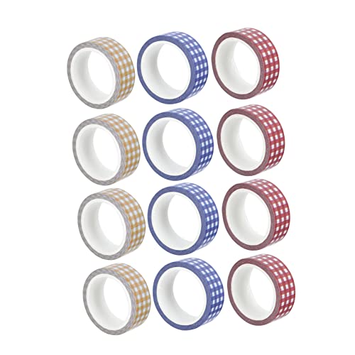 Uonlytech 1 Satz Vintage Washi Tape Dekoratives Klebeband Mit Gittermuster Für Scrapbooking Journals Und Diy Projekte in Rot Blau Und Gelb Für Kreative Bastelarbeiten 12rollen von Uonlytech