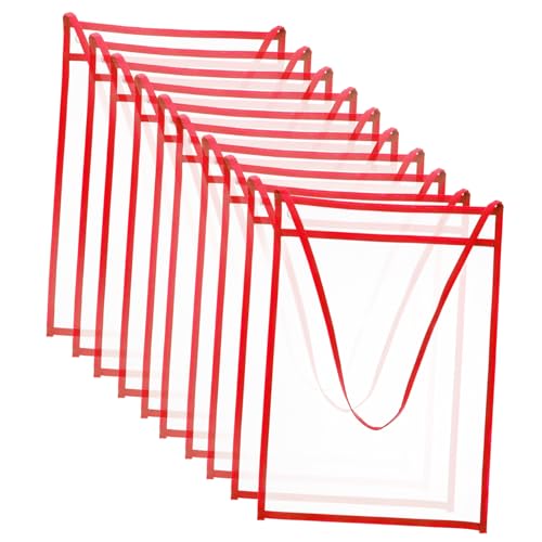 Uonlytech 10 Stück Aktenhalter trocken abwischbare Taschen löschbar Unterlagen Datei stationäre Lieferungen hängende Design-Aktentaschen Dokumenttasche Polyester rot von Uonlytech