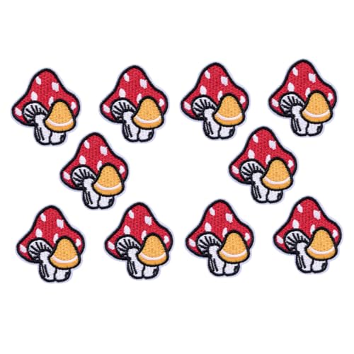 Uonlytech 10 Stück Bestickte Pilz Applikationen Niedliche Diy Flicken zum Aufnähen Bunte Patch Sticker für Kleidung Jacken Rucksäcke Selbstklebend und Dekorativ von Uonlytech