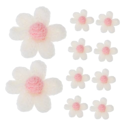 Uonlytech 10 Stück Garn Blumen Patch Accessoire Applikationen Blau Zum Nähen Sticken UV Applikation Kleine Dekoration Bestickte Verzierungen Stoffflicken Blumen Blumenbasteln Weiß von Uonlytech