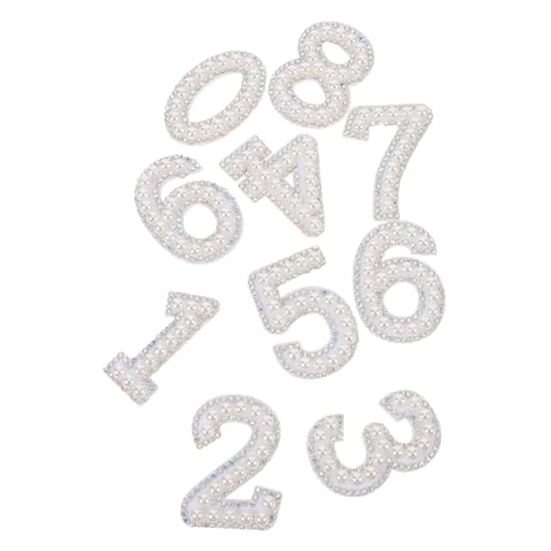 Uonlytech 10 Stück Kunstperlen-zahlen-aufnäher, Kunstperlen-strass, Zum Aufbügeln, Zahlen-aufnäher, Strass 0–9, Glitzer-zahlen, Reparatur, Bestickt, Zum Aufnähen, Applikationen Für von Uonlytech