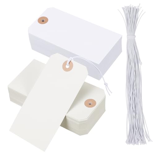 Uonlytech 100 Stück Beschriftungstags Leere Papieretiketten mit Schnüren für Kleidung und Preisgestaltung Weiß und Beige Langlebig und Vielseitig Einsetzbar von Uonlytech