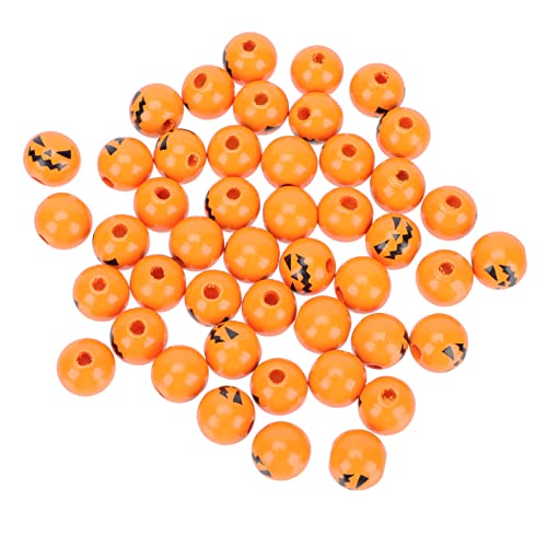 Uonlytech 100 Stück Halloween Holzperlen mit Kürbisgesicht Glatte Oberfläche DIY Schmuck und Dekozubehör für Herbst und Festtagsbasteln Handgefertigte Holzkugeln für Kreative Projekte von Uonlytech