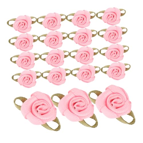 Uonlytech 100 Stück Miniatur Polyester Bandrosen mit Blättern Farbechte Leichte Dekorative Blumen für Haaraccessoires DIY Basteln Hochzeiten Damen Frisuren und Dekoration von Uonlytech
