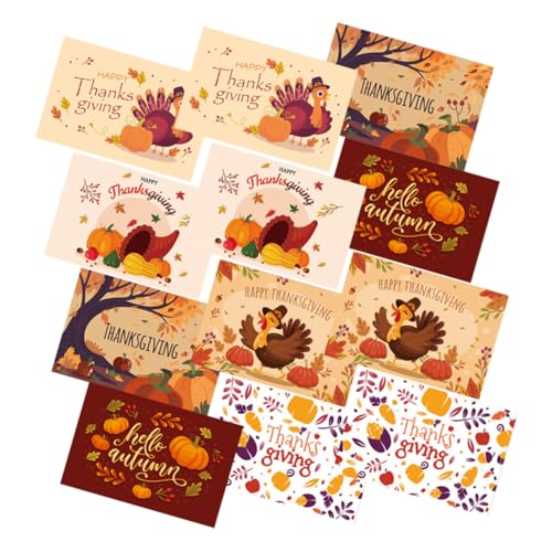 Uonlytech 12 Grußkarten Blanko Grußkarten Mini Dankeskarten Nachrichten Festival Cartoon Dankeskarten Truthahn Dekorationen Thanksgiving Postkarten Weiße Karte von Uonlytech