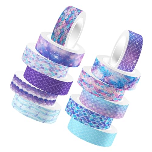 Uonlytech 12 Rollen Fantasy -Farbband Scrapbooking Handwerk Meerjungfrau Sammelalbum dekorative Papierbänder Aufkleber DIY-Bänder dekorative Klebebänder süßes Band Milchband von Uonlytech